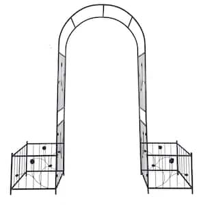 86.6 in. x 79.5 in. Black Metal Garden Arch Arbor with 2 Plant Stands Outdoor Rose Arch