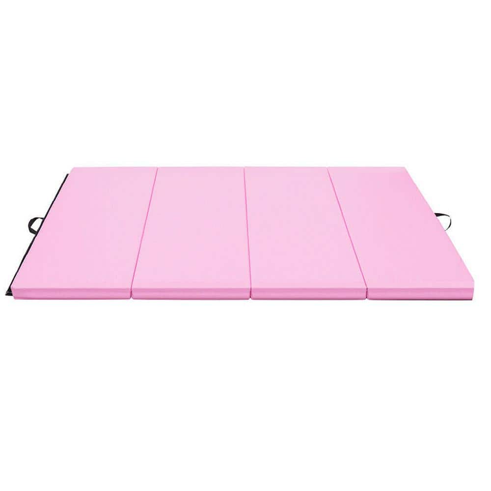 HONEY JOY Pink 8 ft. x 4 ft. x 2 in. Folding Gymnastics Mat Four Panels Gym PU Leather EPE Foam (32 sq. ft.) -  TOPH-0024