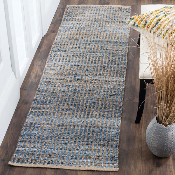 Cape Cod Natural/Blue 2 ft. x 6 ft. Striped Distressed Runner Rug