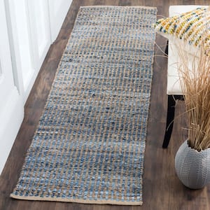 Cape Cod Natural/Blue 2 ft. x 8 ft. Striped Distressed Runner Rug