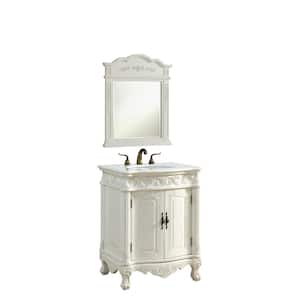 Simply Living 27 in. W x 21 in. D x 35 in. H Bath Vanity in Antique White with Ivory White Engineered Marble