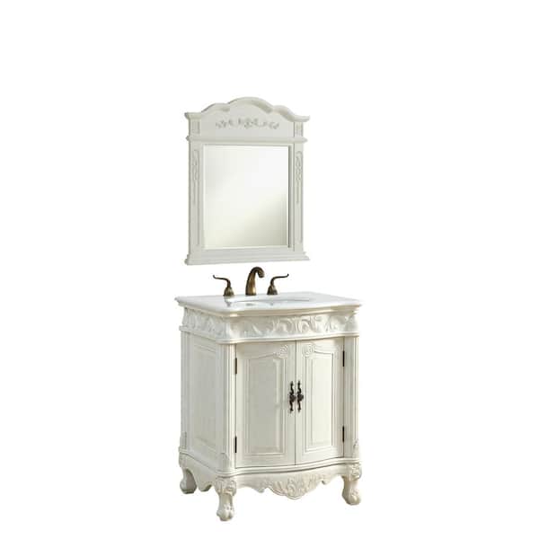 Unbranded Simply Living 27 in. W x 21 in. D x 35 in. H Bath Vanity in Antique White with Ivory White Engineered Marble