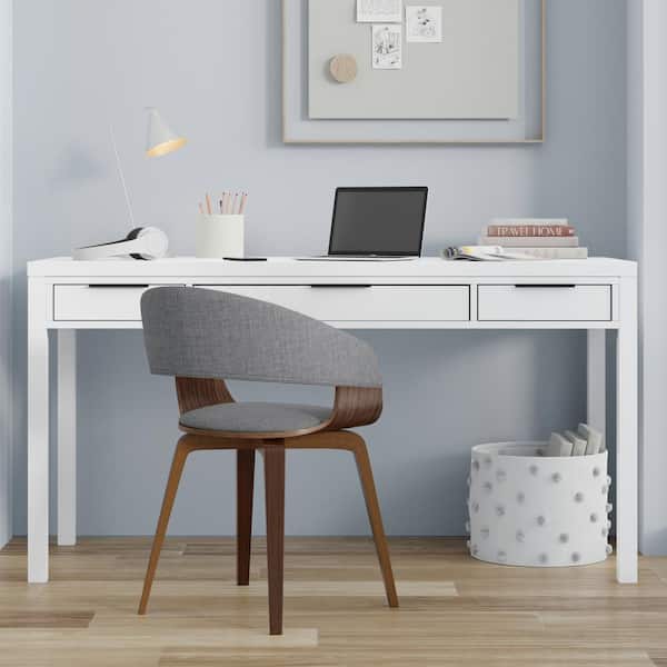 Simpli Home Hollander Solid Wood Contemporary 60 in. Wide Desk in White