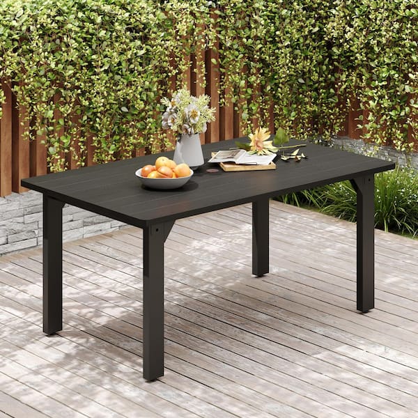 60 in. Rectangular Metal Patio Outdoor Dining Table with Umbrella Hole, Dark Grey