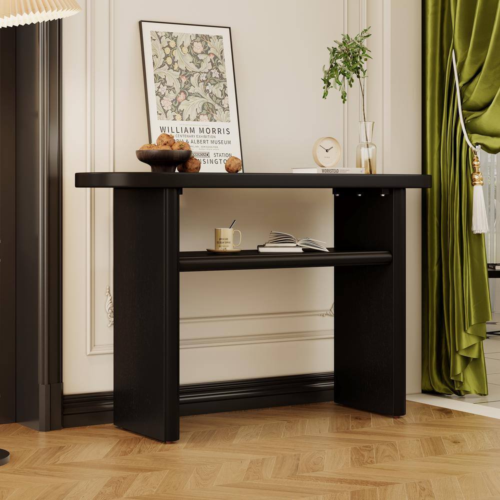 47.8" Black Minimalist MDF Console Table with Storage Shelves