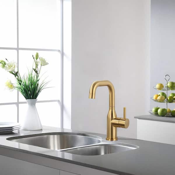 Single Handle Bar Faucet Deckplate Not Included in Brushed Gold