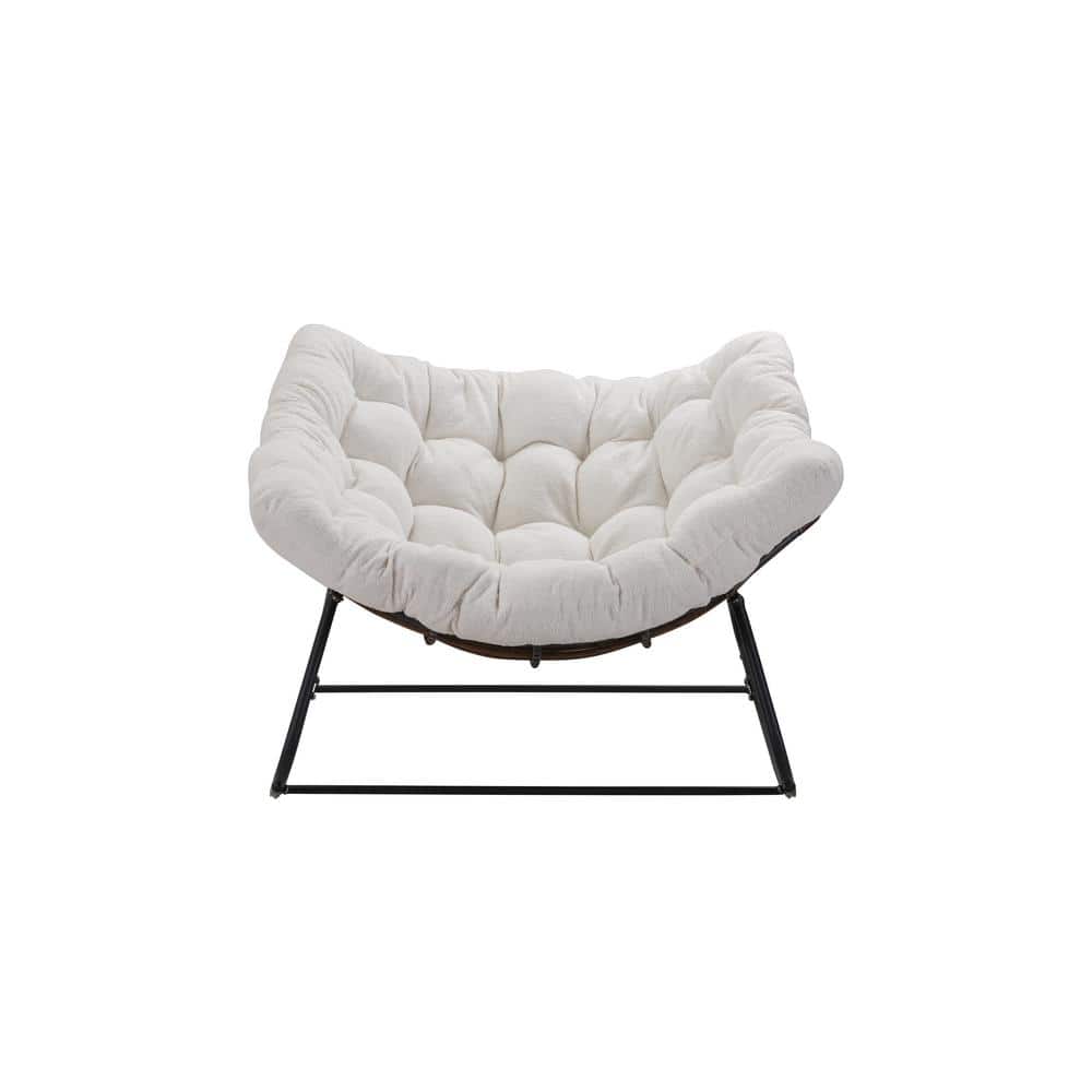 Luxe Comfort Metal Outdoor Rocking Chair with White Cushion and Steel Frame