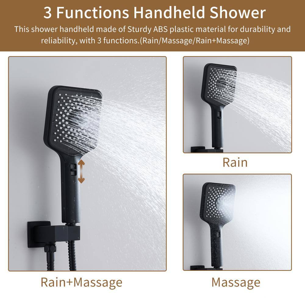 Matte Black Large Square Ceiling Mounted Dual Shower System