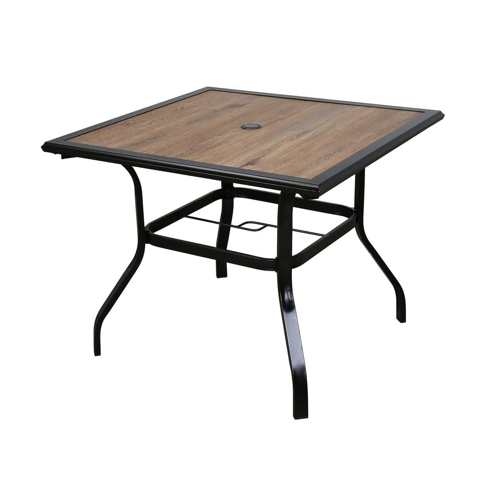 Ulax Furniture Square Metal Outdoor Dining Table With Wooden Like