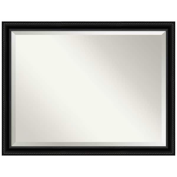Amanti Art Corded Black 44 in. W x 34 in. H Framed Beveled Bathroom Vanity Mirror in Black