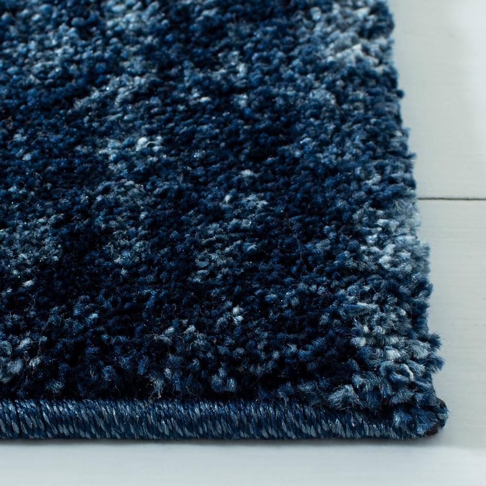 Navy Blue Abstract Shag Synthetic Area Rug