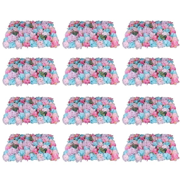 YIYIBYUS 12-Piece 23.62 in. x 15.74 in. Artificial Silk Rose Flower Wall Panel Wedding Photography Venue