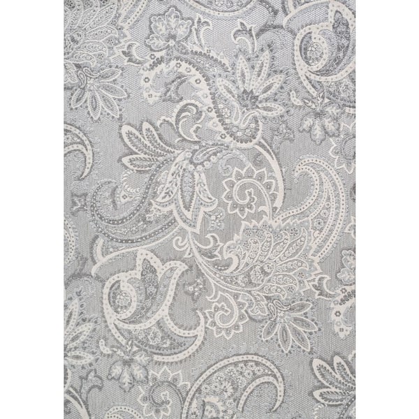 Gordes Paisley High-Low Light Gray/Ivory 4 ft. x 6 ft. Indoor/Outdoor Area Rug