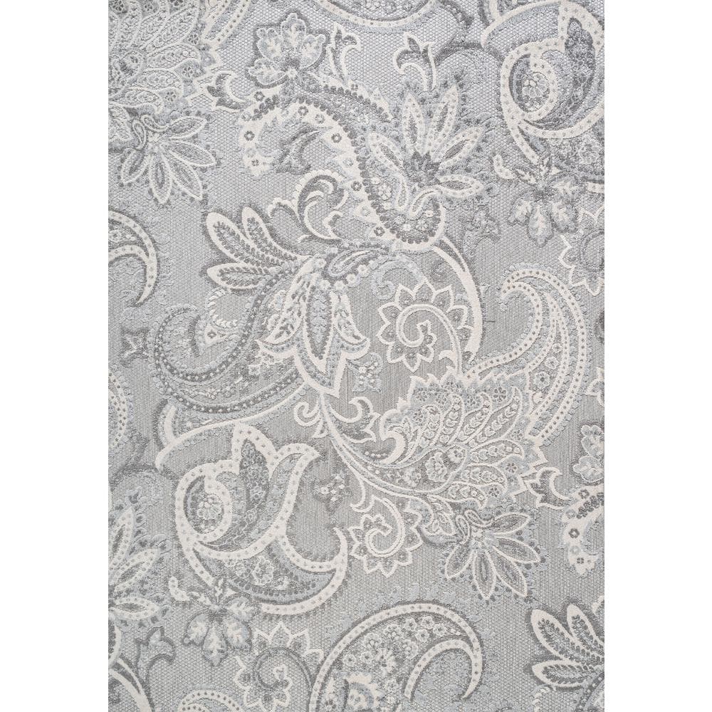 Light Gray and Ivory Paisley High-Low 5' x 8' Indoor/Outdoor Rug
