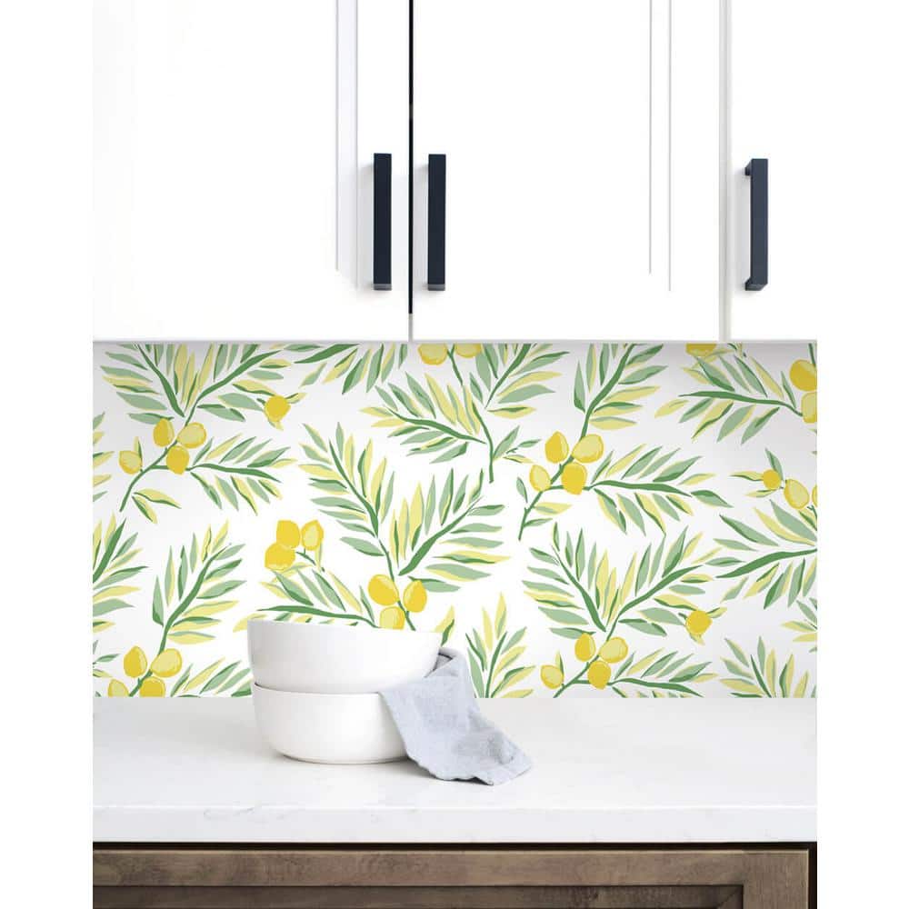 Lemon Branch Yellow and Green Peel and Stick Wallpaper