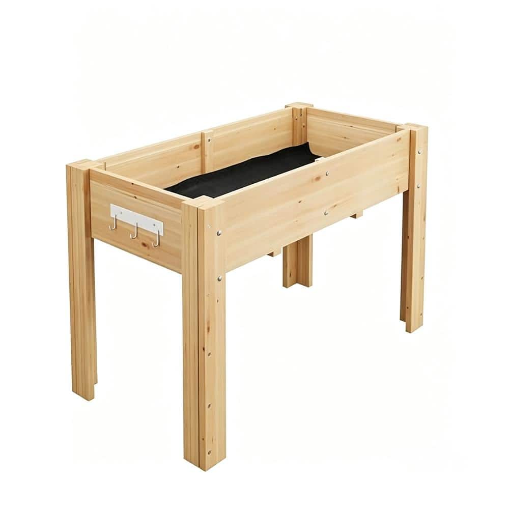"34x18x30"" Elevated Raised Garden Bed, Fir Wood Planter Box with Legs, Hooks & Liner for Patio Vegetables, Nature" price history on PriceWatchPro