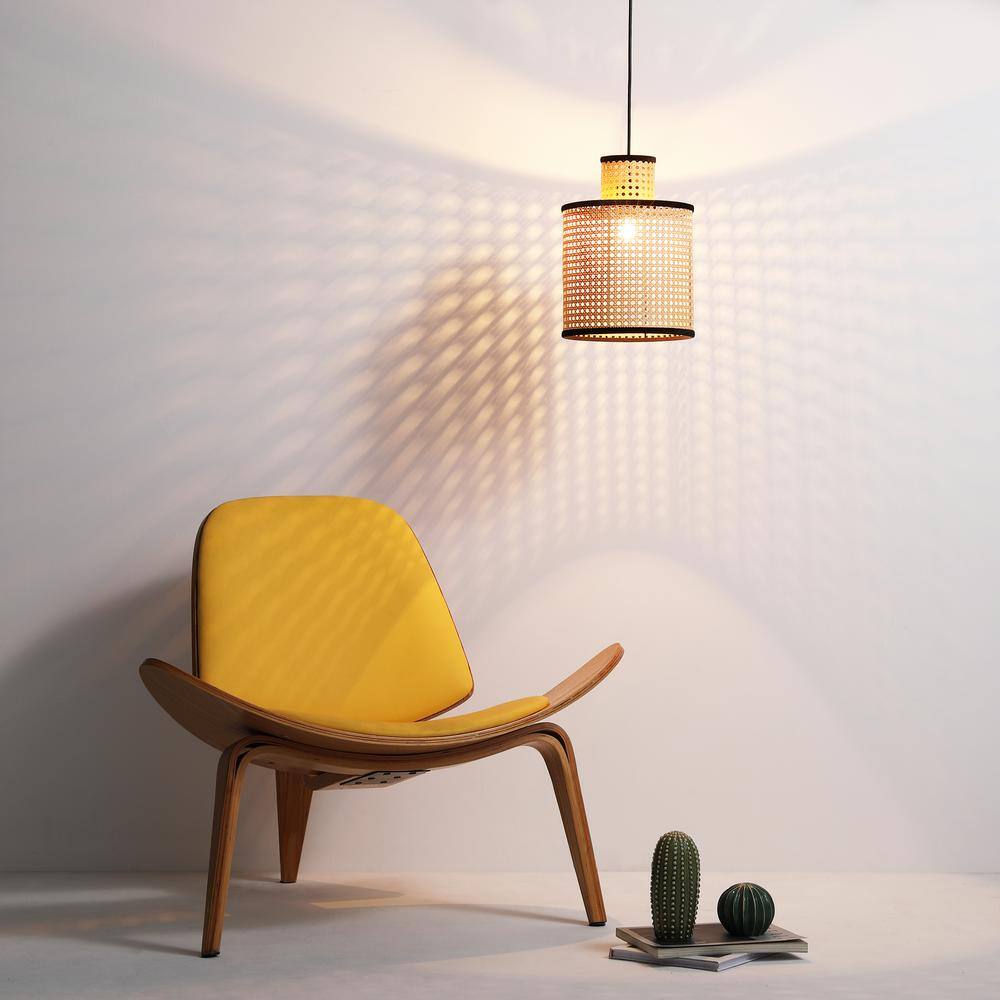 Bohemian Black Mini Pendant with Velvet-Stitched PVC Rattan Shade