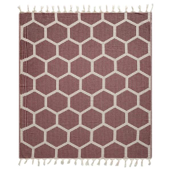 Unbranded Avelyn Red/Cream Geometric Farmhouse All Natural Turkish Cotton Throw Blanket