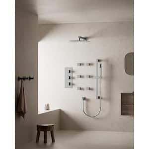 Thermostatic Valve 5-Spray 12 in. Square Shower Head High Pressure Shower System with Hand Shower in Brushed Nickel