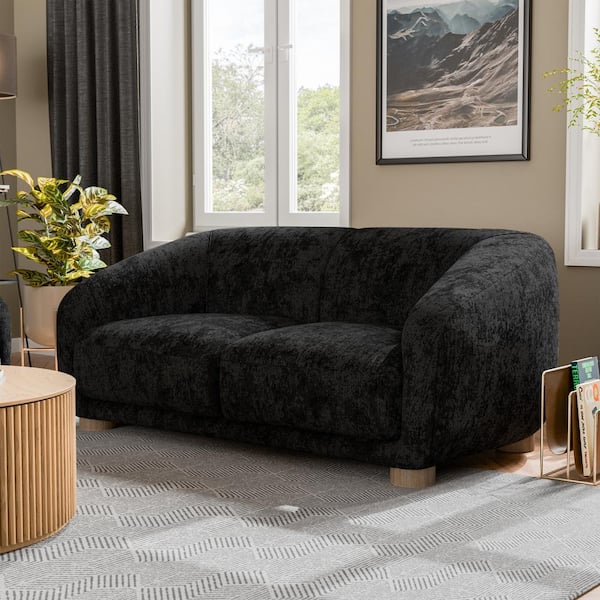 Furniture of America Waxley 67.5 in. Black Chenille 2-Seater Loveseat With Solid Wood Legs