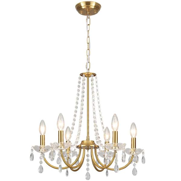 6-Light Gold Classic Crystal Chandelier for Kitchen, Foyer, Living Room, Bedroom