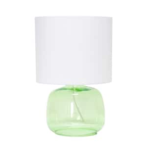 13.75 in. Green Glass Table Lamp with Fabric Shade
