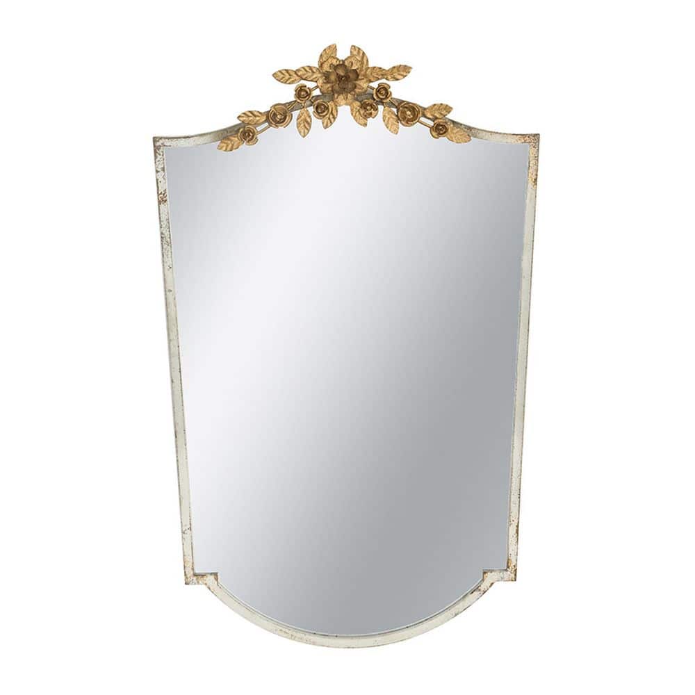 Gold 24 in. W x 37.4 in. H Decorative Arched MDF Wall Mirror with Distresse