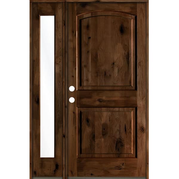 Krosswood Doors 44 in. x 80 in. Knotty Alder 2 Panel Right-Hand/Inswing Clear Glass Provincial Stain Wood Prehung Front Door w/Sidelite