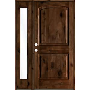 50 in. x 80 in. Knotty Alder 2-Panel Right-Hand/Inswing Clear Glass Provincial Stain Wood Prehung Front Door w/Sidelite