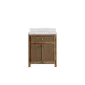 Sonoma Teak 30 in. W x 22 in. D x 36 in. H Bath Vanity in Dark Teak with 2" Calacatta Nuvo Top