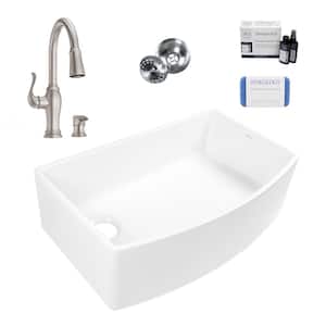 Bradstreet II 33 in. Undermount Bow Apron Front Single Bowl White Fireclay Kitchen Sink with Maren Stainless Faucet Kit