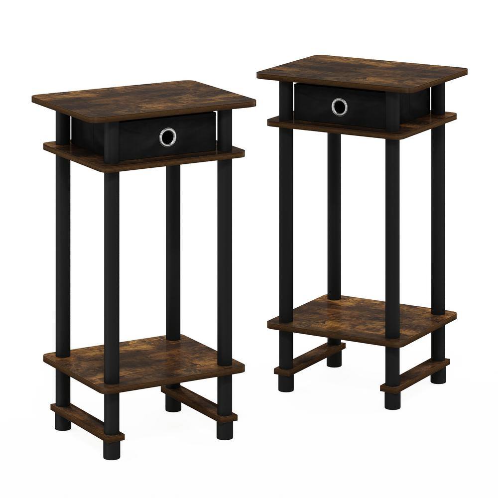 Amber Pine Square End Table Set with Storage Bin, 20" Tall