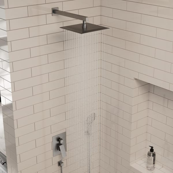 2-Spray Square High Pressure Wall Bar Shower Kit with 3 Modes Hand Shower in Brushed Nickel (Valve Included)