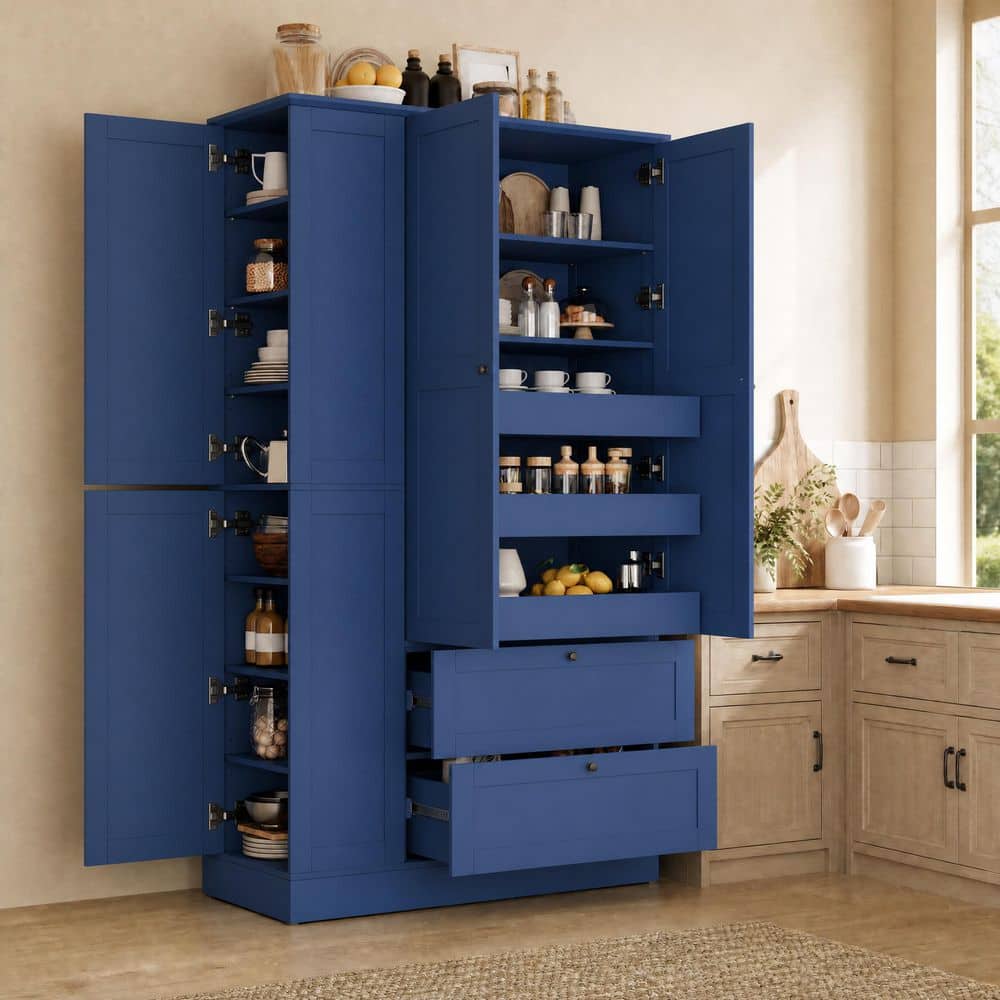 Blue Wood 73.6 in. Tall Kitchen Pantry Storage Cabinet with 8 Shelves, 2 Drawers and 3 Pull-Out Trays price history on PriceWatchPro