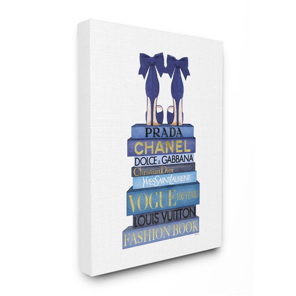 Stupell Industries Blue Bow Heels Above Iconic Designer Books by Amanda Greenwood Unframed Abstract Canvas Wall Art Print 24 in. x 30 in.
