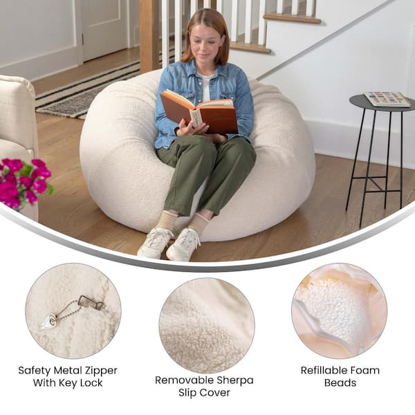 Natural Sherpa Fabric Bean Bag
