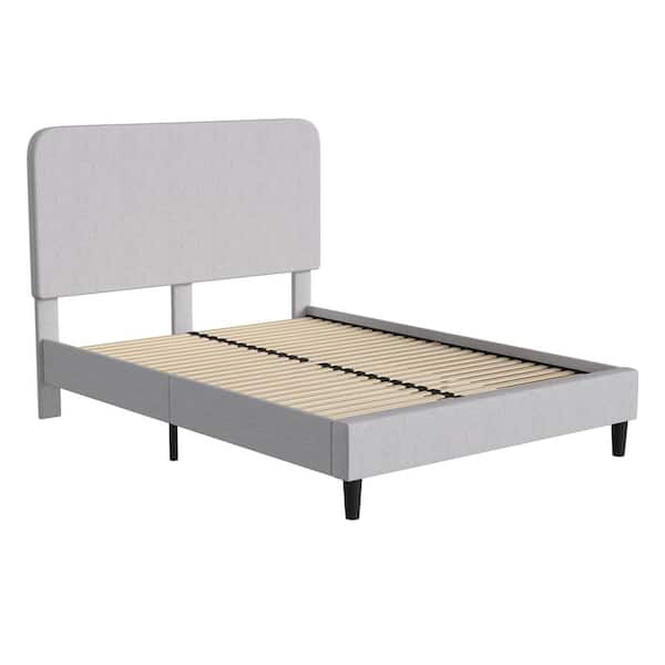 Light Gray Wood Frame Queen Platform Bed