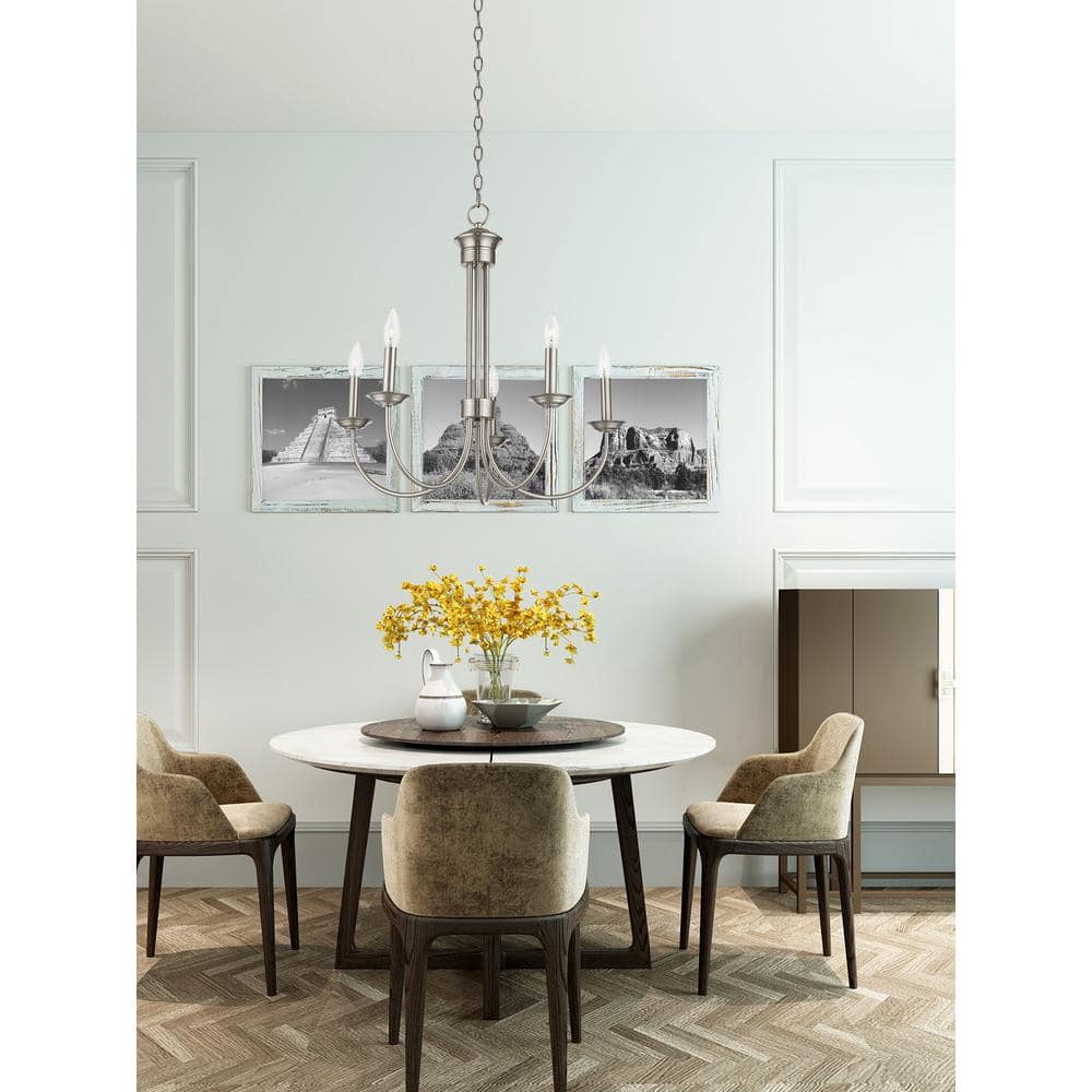 Estate Elegance 5-Light Brushed Nickel Chandelier with Candelabra Bulbs