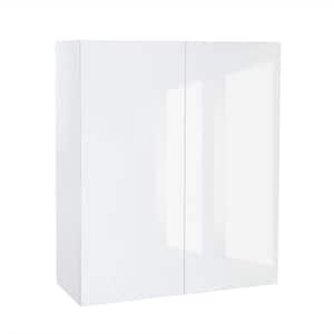 Quick Assemble Modern Style with Soft Close, White Gloss Wall Kitchen Cabinet, 2 Door (33 in W x 12 D x 36 in H)