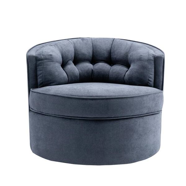 tufted linen swivel barrel chair