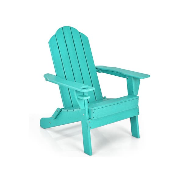 Unbranded Turquoise Outdoor Folding PE Adirondack Chair Patio Lounge Chair with Built-in Cup Holder (1-Pack)