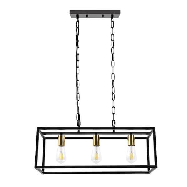 YANSUN 3-Light Matte Black Farmhouse Kitchen Island Pendant Lighting, Modern Rectangular Chandeliers for Dining Room Foyer