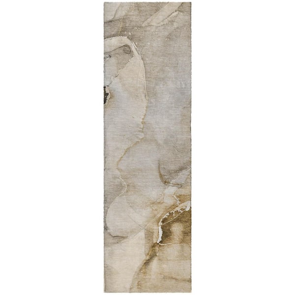 Dream Shag Premium Machine Washable Abstract ADS521 Beige 2 ft. x 7 ft. Runner Rug