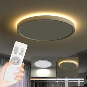 12 in. White Dimmable LED Flush Mount Ceiling Light 3000-6500K with Remote and Nightlight Warm White, No Bulb Included