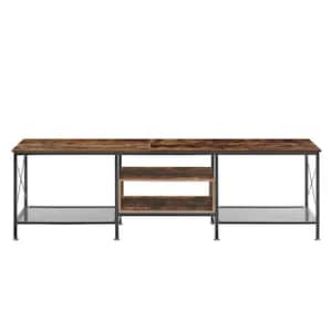 Industrial TV Stand Television Cabinet 3-Tier Console with Open Storage Shelves 75 in. Brown