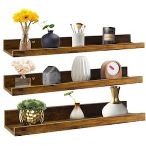 SMT 4.8 in. x 24 in. x 2.6 in. Brown Wood Floating Decorative Wall Shelves（Set of 3)