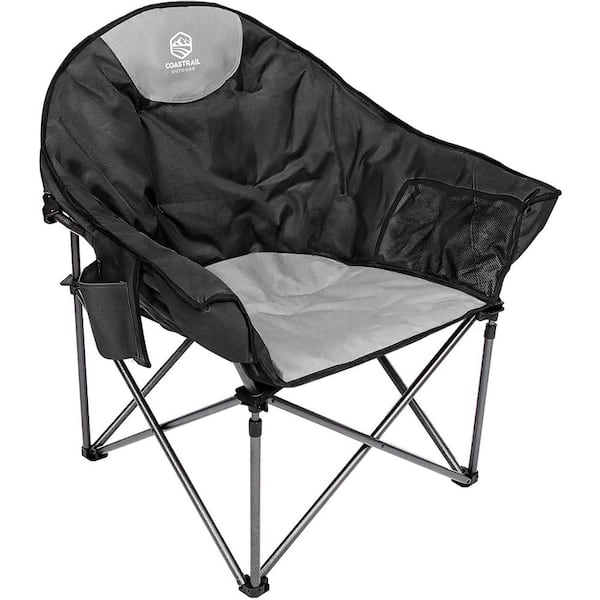 Yangming Black Polyester Folding Portable Outdoor Camping Lawn Chair, Portable with Carrying Bag and Cup Holder