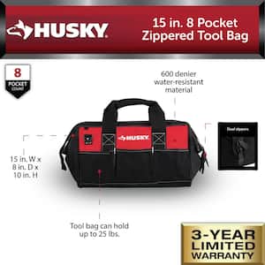 15 in. 8 Pocket Zippered Tool Bag