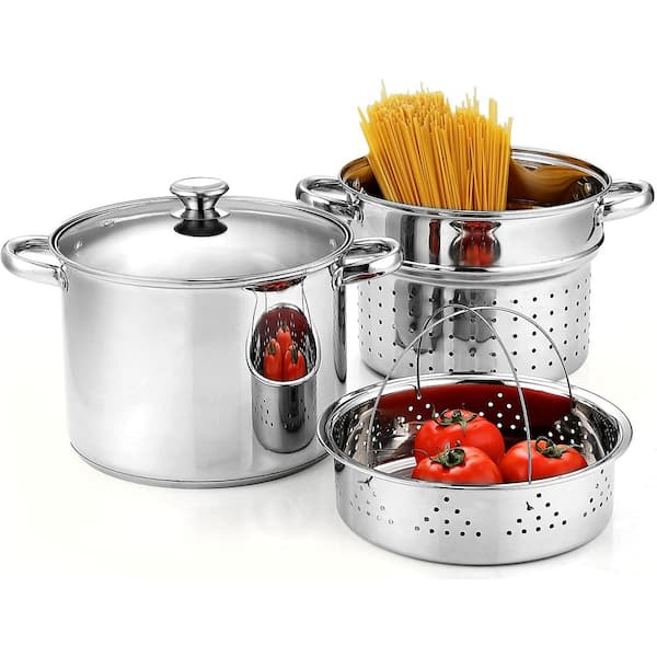 Cook N Home Stainless Steel 4-Piece 8 Qt. Pasta Cooker Steamer Multi-Pots