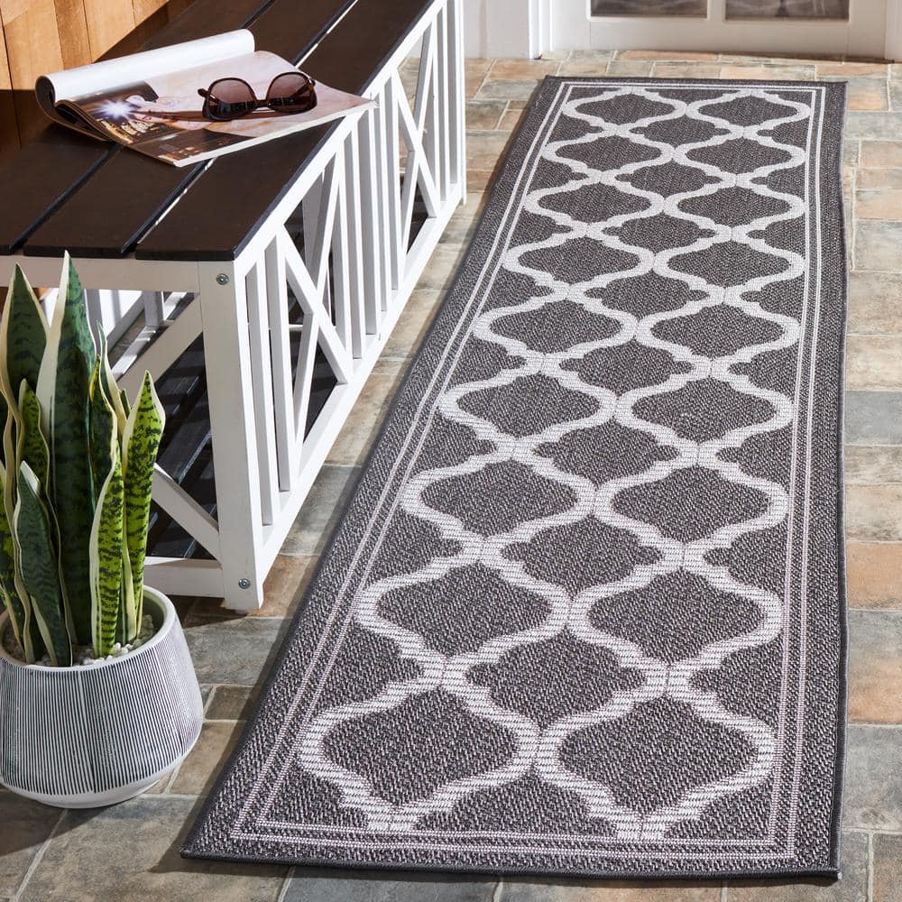 Grey and Brown Geometric Washable Runner Rug 2' x 8'
